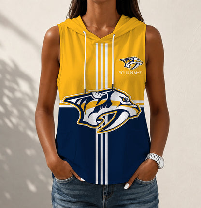 LIMITED EDITION - NEW CUSTOMIZED NHL31 NVP NASHVILLE PREDATORS WOMEN'S SLEEVELESS HOODED POCKET TANK TOP