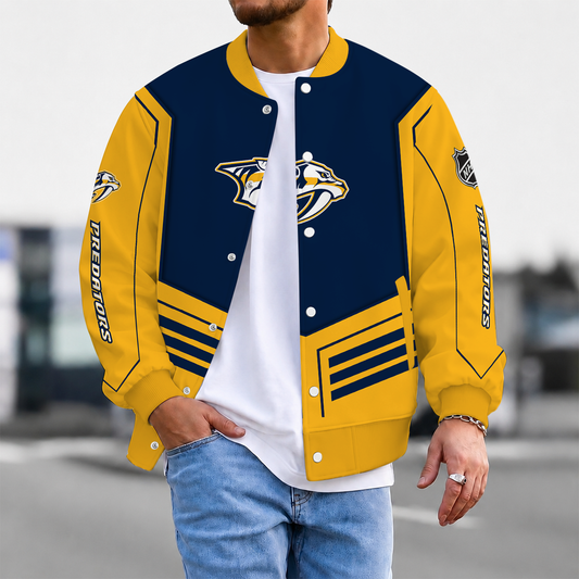 LIMITED EDITION - NEW CUSTOMIZED NHL31 NVP NASHVILLE PREDATORS SATIN VARSITY JACKET & BASEBALL JACKET