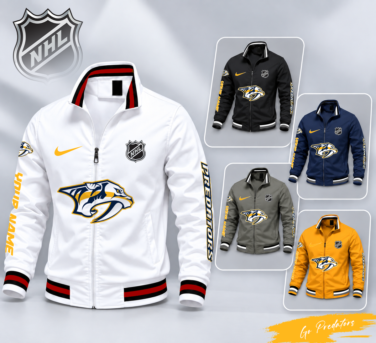 FLASH SALE - NEW CUSTOMIZED NHL31 NVP NASHVILLE PREDATORS MULTICOLOR MEN'S CASUAL JACKET