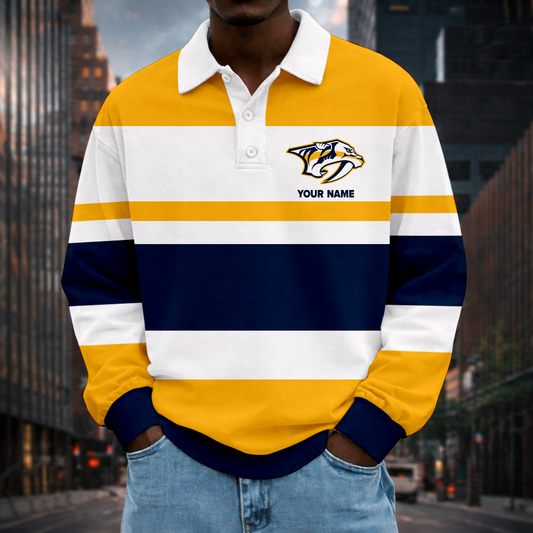LIMITED EDITION - NEW CUSTOMIZED NHL31 NVP NASHVILLE PREDATORS MEN LONG SLEEVE POLO