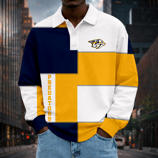LIMITED EDITION - NEW CUSTOMIZED NHL31 NVP NASHVILLE PREDATORS MEN LONG SLEEVE POLO