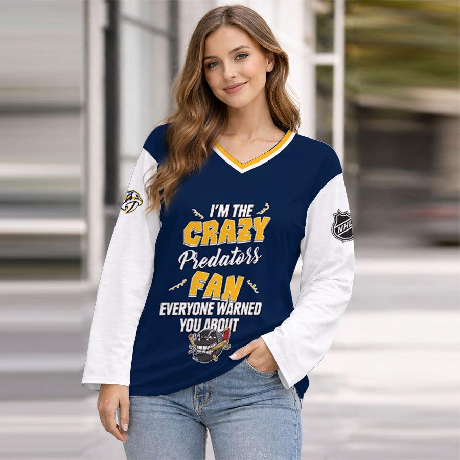 LIMITED EDITION - NEW CUSTOMIZED NHL31 NVP NASHVILLE PREDATORS WOMEN'S HEART V-NECK LONG SLEEVE SHIRT