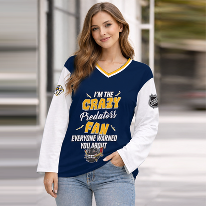 LIMITED EDITION - NEW CUSTOMIZED NHL31 NVP NASHVILLE PREDATORS WOMEN'S HEART V-NECK LONG SLEEVE SHIRT
