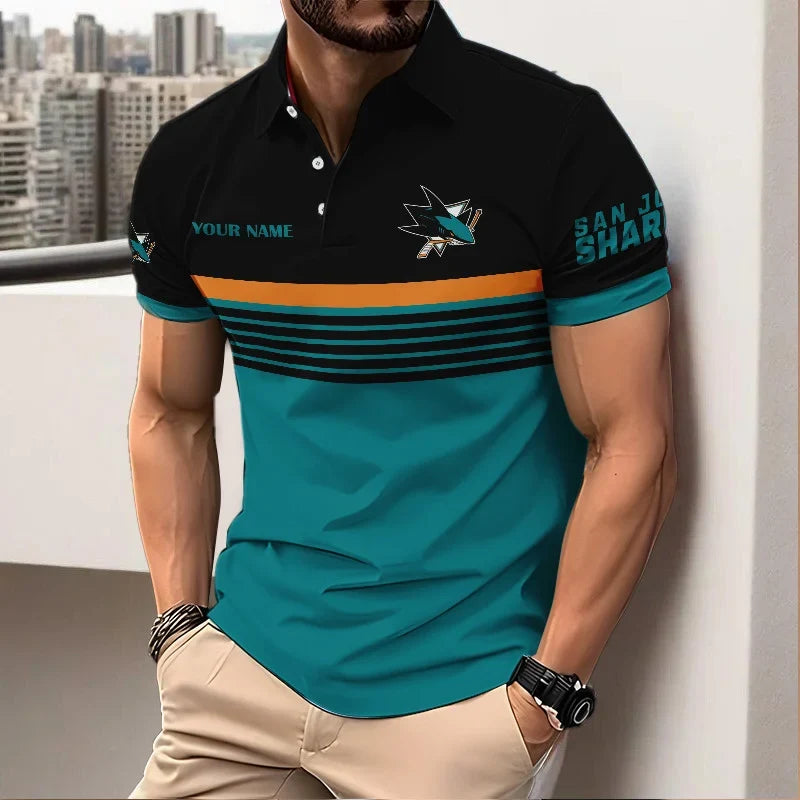 HOT DEAL - NEW CUSTOMIZED NHL32 SJS SAN JOSE SHARKS POLO SHIRT, ZIP POLO SHIRT & T-SHIRTS