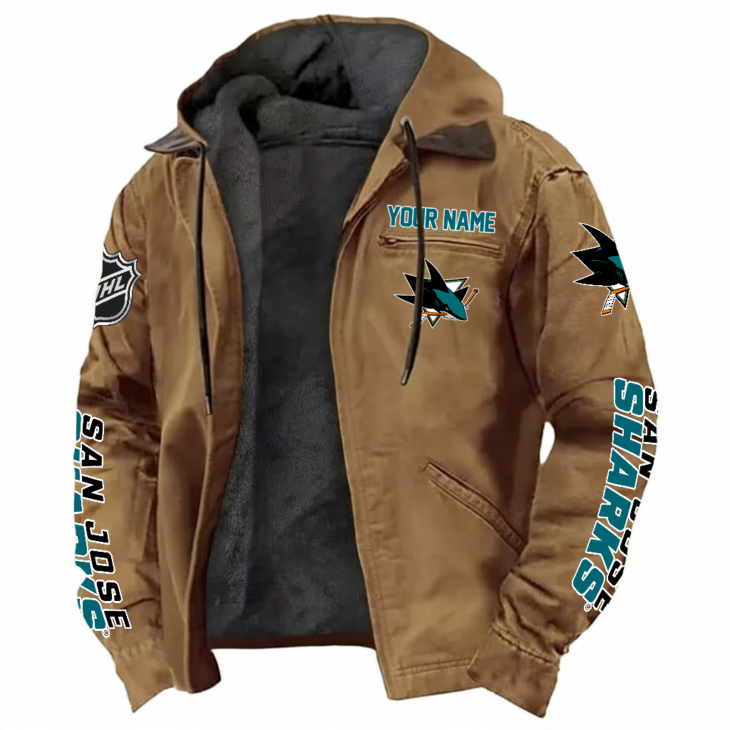 LIMITED EDITION - NEW CUSTOMIZED NHL32 SJS SAN JOSE SHARKS HOODED CARDIGAN JACKET