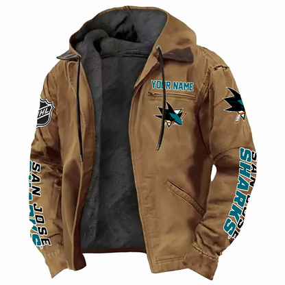 LIMITED EDITION - NEW CUSTOMIZED NHL32 SJS SAN JOSE SHARKS HOODED CARDIGAN JACKET
