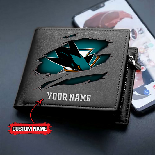 LIMITED EDITION - NEW CUSTOMIZED NHL32 SJS SAN JOSE SHARKS LEATHER WALLET