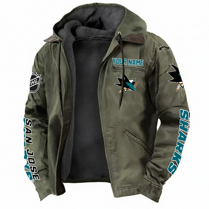 LIMITED EDITION - NEW CUSTOMIZED NHL32 SJS SAN JOSE SHARKS HOODED CARDIGAN JACKET