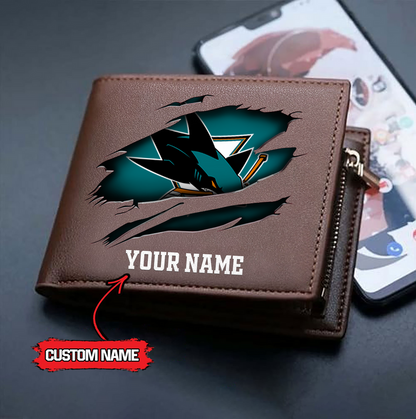 LIMITED EDITION - NEW CUSTOMIZED NHL32 SJS SAN JOSE SHARKS LEATHER WALLET