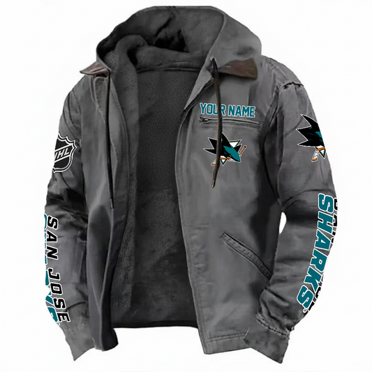 LIMITED EDITION - NEW CUSTOMIZED NHL32 SJS SAN JOSE SHARKS HOODED CARDIGAN JACKET