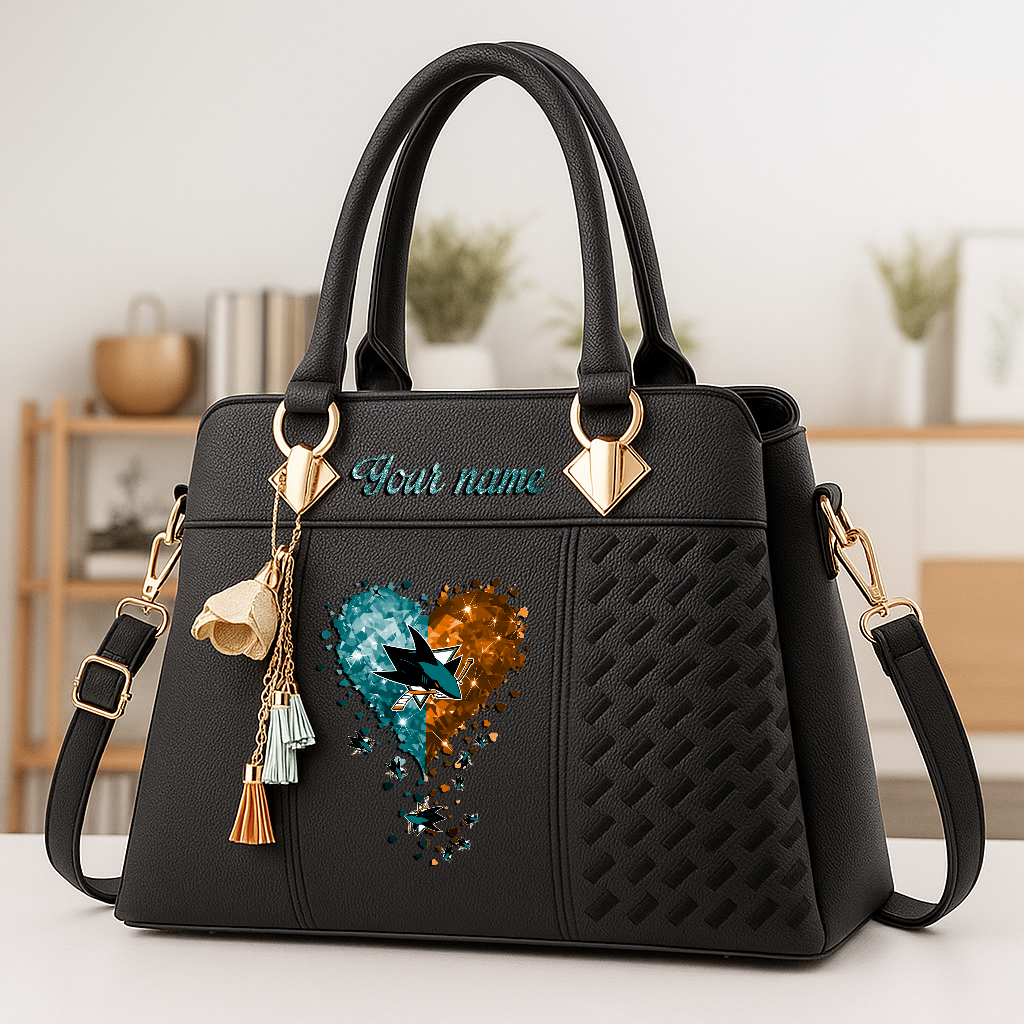 LIMITED EDITION - NEW CUSTOMIZED NHL32 SJS SAN JOSE SHARKS ZIP HANDBAG MULTICOLOR