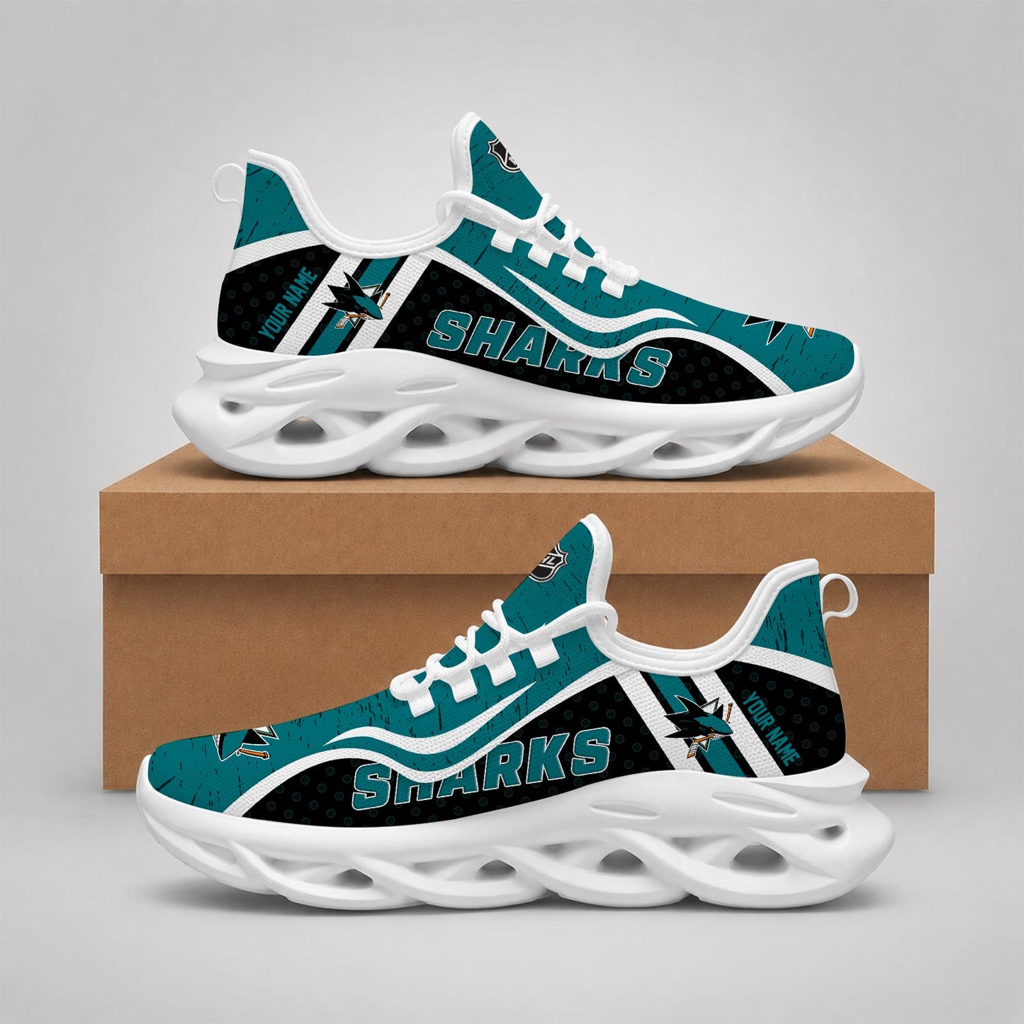 LIMITED EDITION - NEW CUSTOMIZED NHL32 SJS SAN JOSE SHARKS CLUNKY SNEAKERS
