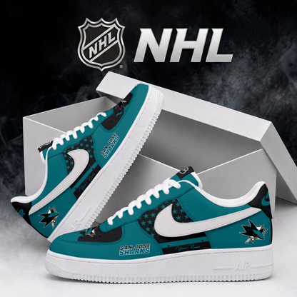 LIMITED EDITION - NEW CUSTOMIZED NHL32 SJS SAN JOSE SHARKS AF1 SHOES