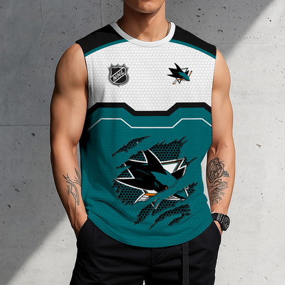 LIMITED EDITION - NEW CUSTOMIZED NHL32 SJS SAN JOSE SHARKS MEN'S GYM SHIRT