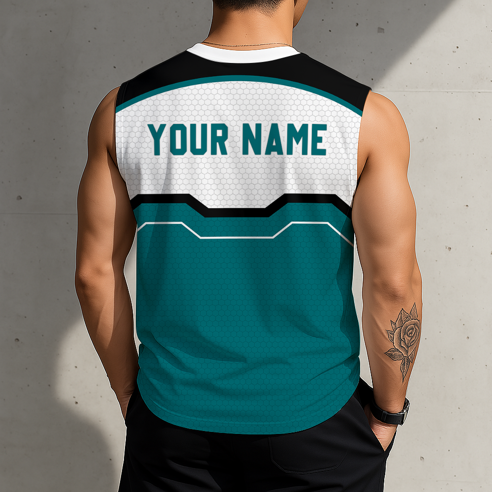 LIMITED EDITION - NEW CUSTOMIZED NHL32 SJS SAN JOSE SHARKS MEN'S GYM SHIRT