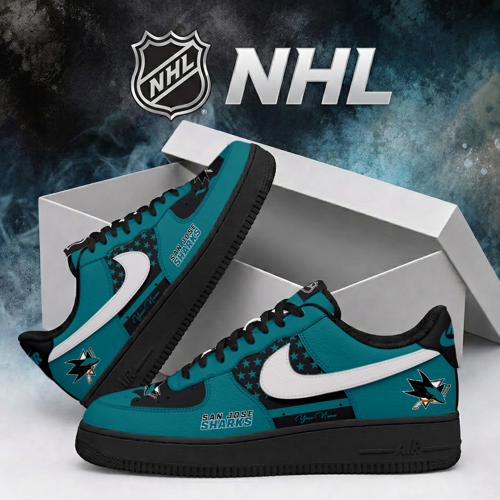 LIMITED EDITION - NEW CUSTOMIZED NHL32 SJS SAN JOSE SHARKS AF1 SHOES