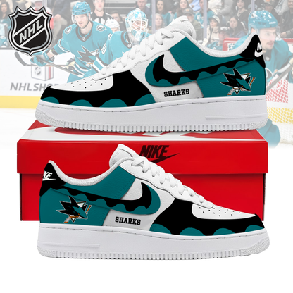 LIMITED EDITION - NEW CUSTOMIZED NHL32 SJS SAN JOSE SHARKS AF1 SHOES