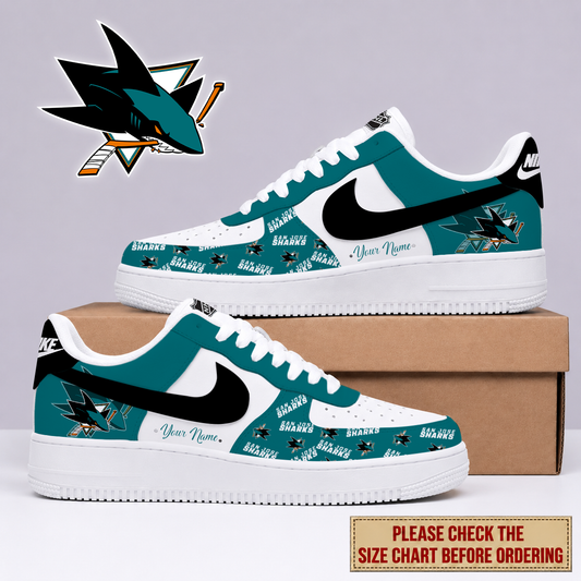 FINAL SALE - NEW CUSTOMIZED NHL32 SJS SAN JOSE SHARKS AF1 SHOES