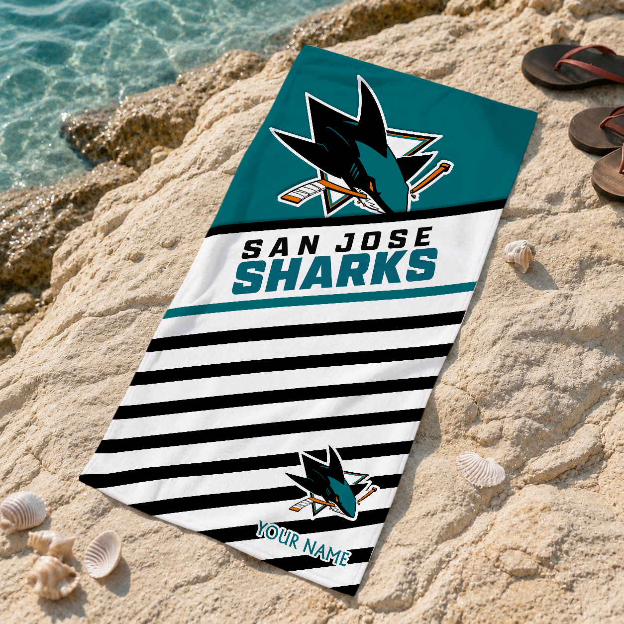 FINAL SALE - NEW CUSTOMIZED NHL32 SJS SAN JOSE SHARKS BEACH TOWEL