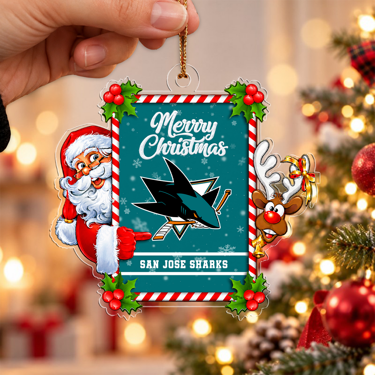 FLASH SALE - NEW CUSTOMIZED NHL32 SJS SAN JOSE SHARKS CHRISTMAS ACRYLIC ORNAMENT