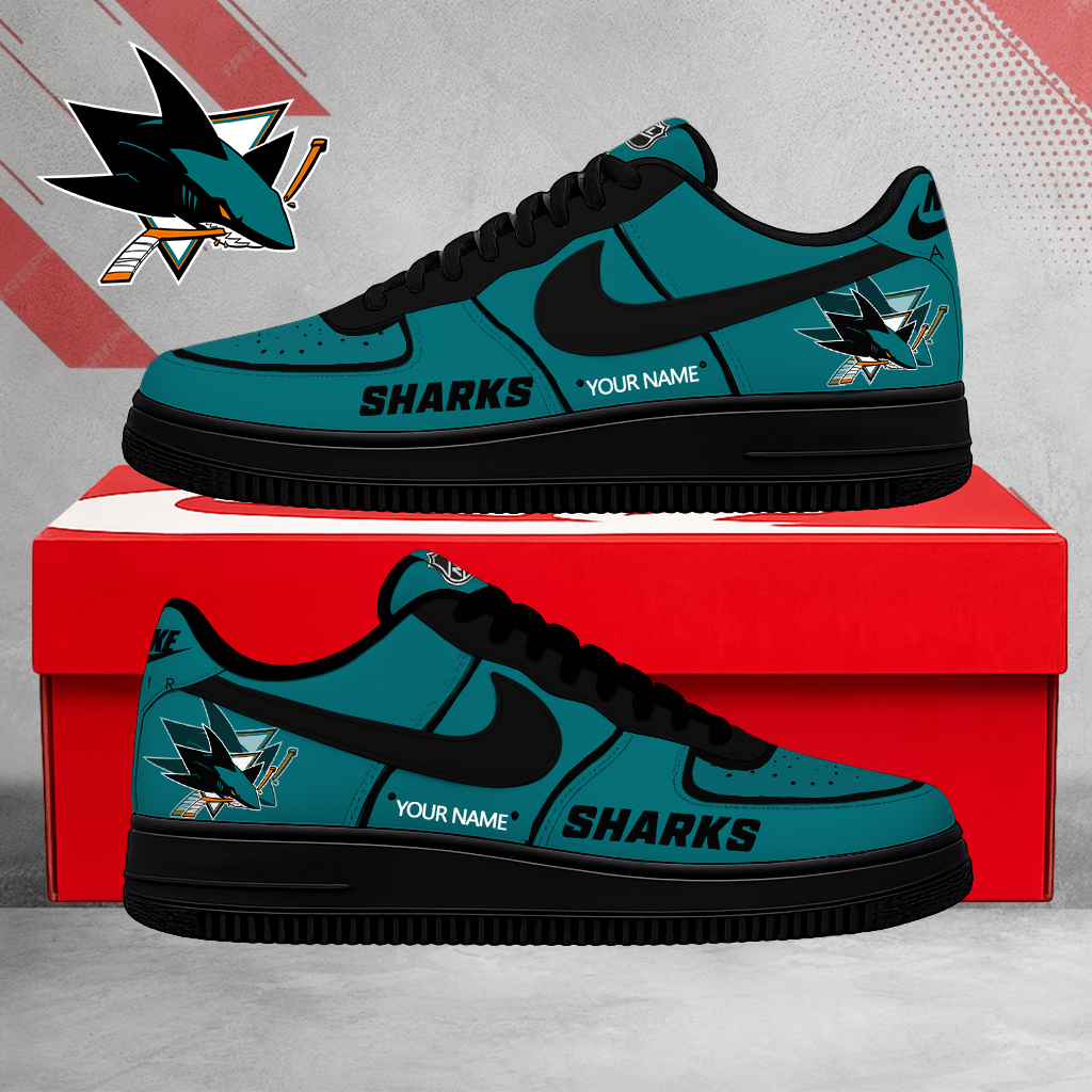 FLASH SALE - NEW CUSTOMIZED NHL32 SJS SAN JOSE SHARKS AF1 SHOES