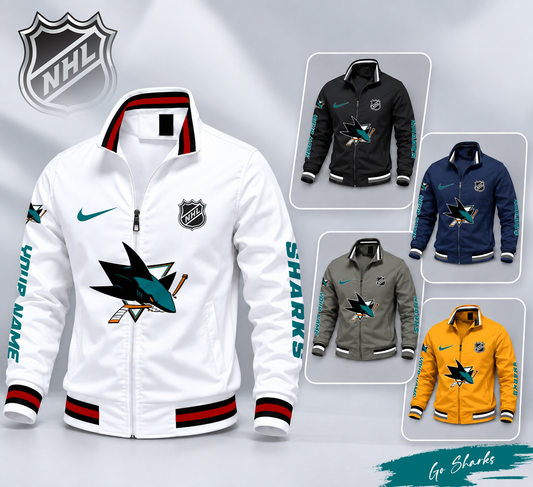 FLASH SALE - NEW CUSTOMIZED NHL32 SJS SAN JOSE SHARKS MULTICOLOR MEN'S CASUAL JACKET