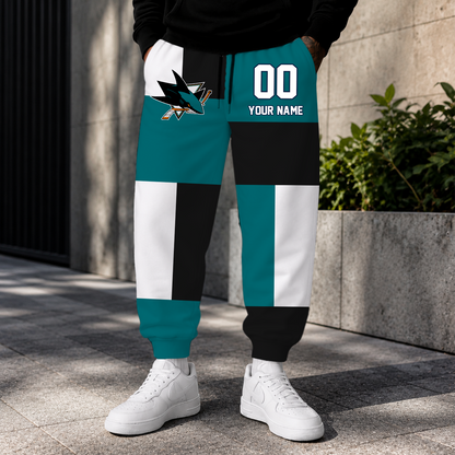 VIRAL EDITION - NEW CUSTOMIZED NHL32 SJS SAN JOSE SHARKS SWEATPANTS