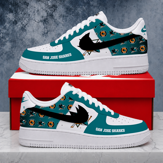 FINAL SALE - NEW CUSTOMIZED NHL32 SJS SAN JOSE SHARKS AF1 SHOES