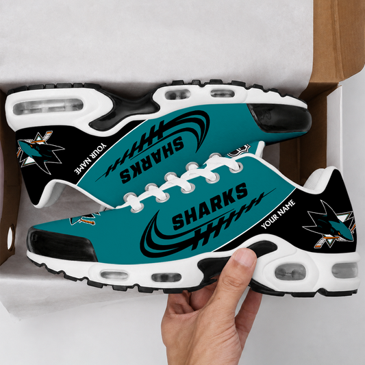 FINAL SALE - NEW CUSTOMIZED NHL32 SJS SAN JOSE SHARKS AIR MAX PLUS SNEAKERS