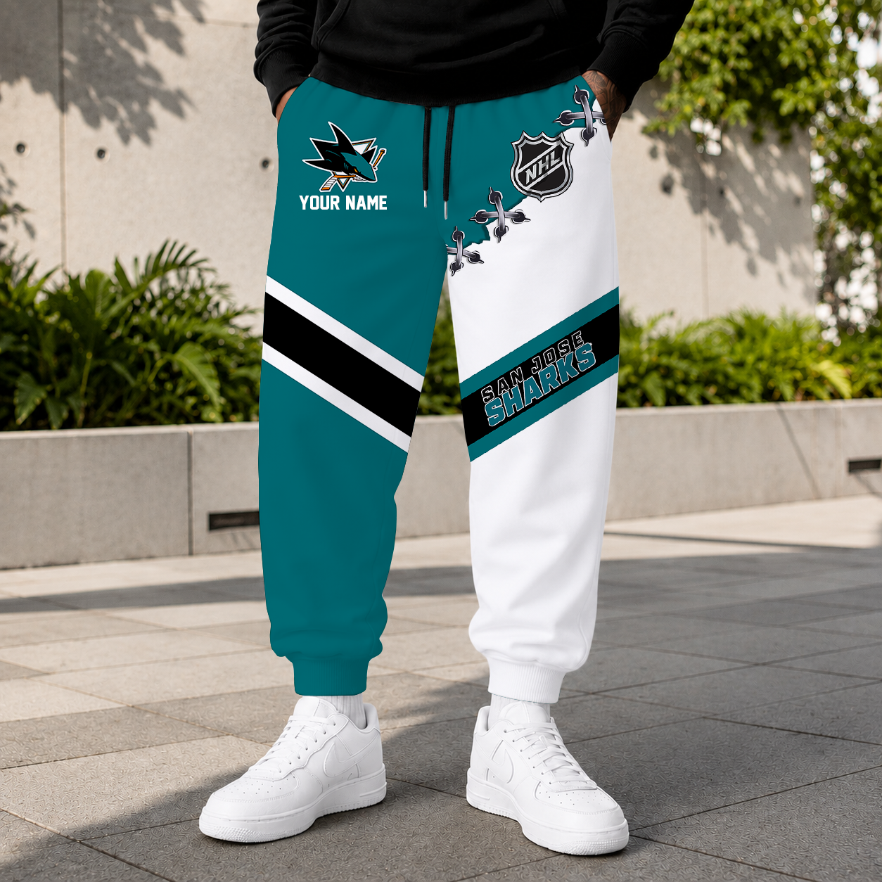 HOT DEAL - NEW CUSTOMIZED NHL32 SJS SAN JOSE SHARKS SWEATPANTS