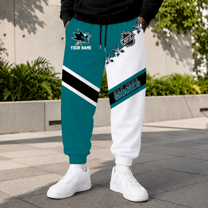 HOT DEAL - NEW CUSTOMIZED NHL32 SJS SAN JOSE SHARKS SWEATPANTS