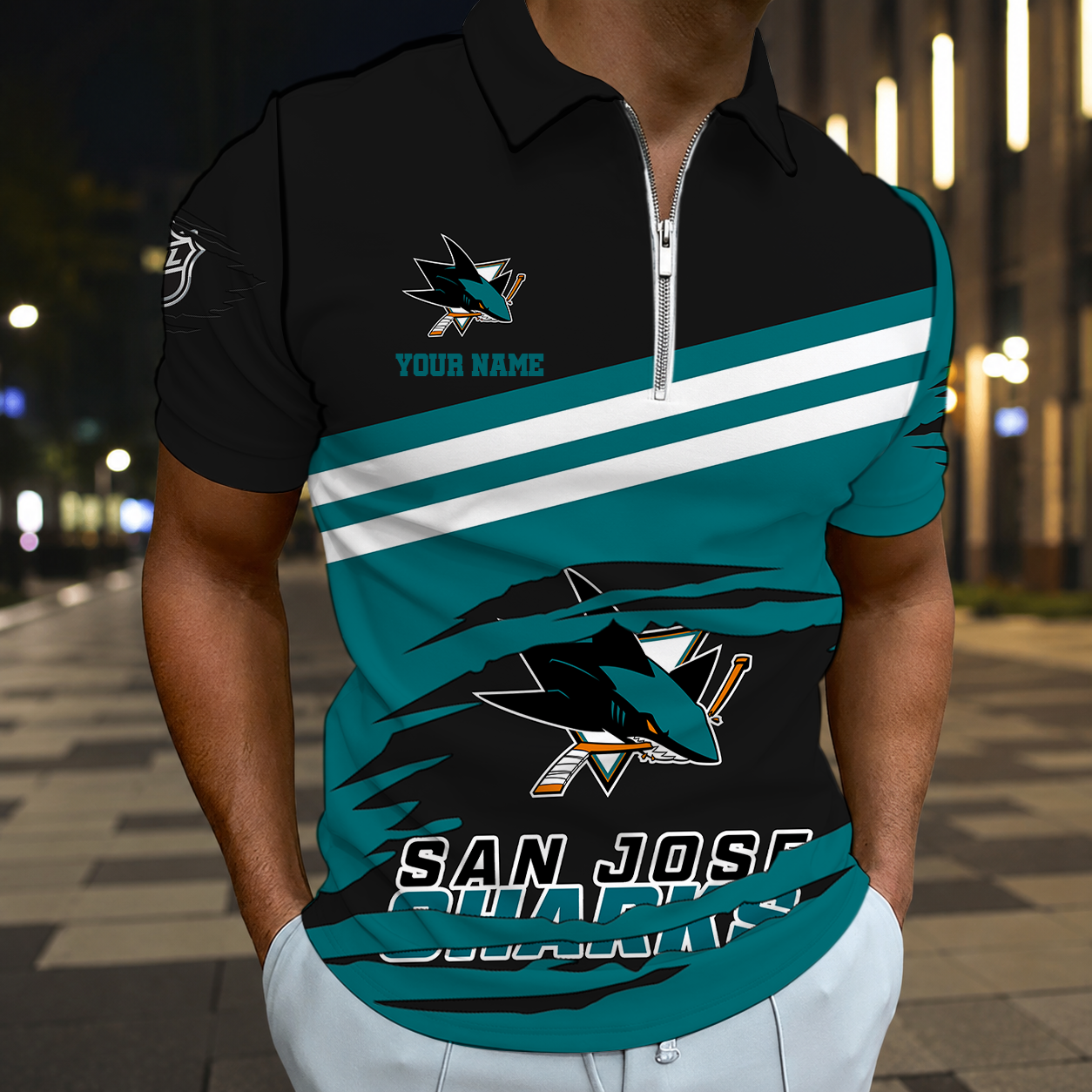 ELITE EDITION - NEW CUSTOMIZED NHL32 SJS SAN JOSE SHARKS T-SHIRT, POLO SHIRT, ZIP POLO SHIRT, SWEATSHIRT, HOODIE & ZIP HOODIE