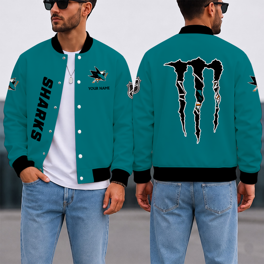 LIMITED EDITION - NEW CUSTOMIZED NHL32 SJS SAN JOSE SHARKS SATIN VARSITY JACKET & BASEBALL JACKET
