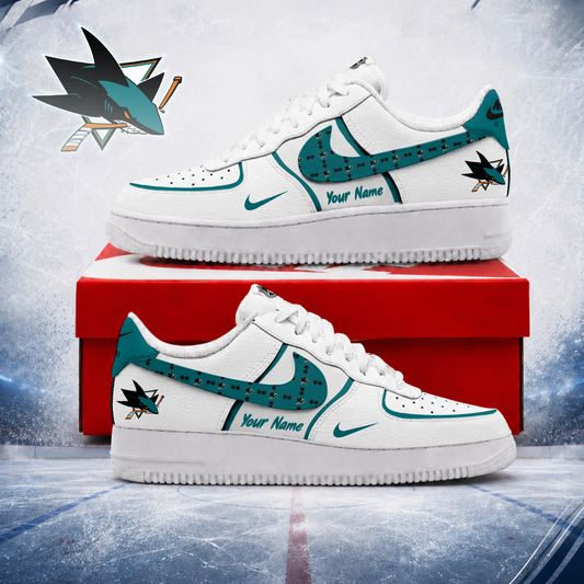 LIMITED EDITION - NEW CUSTOMIZED NHL32 SJS SAN JOSE SHARKS AF1 SHOES