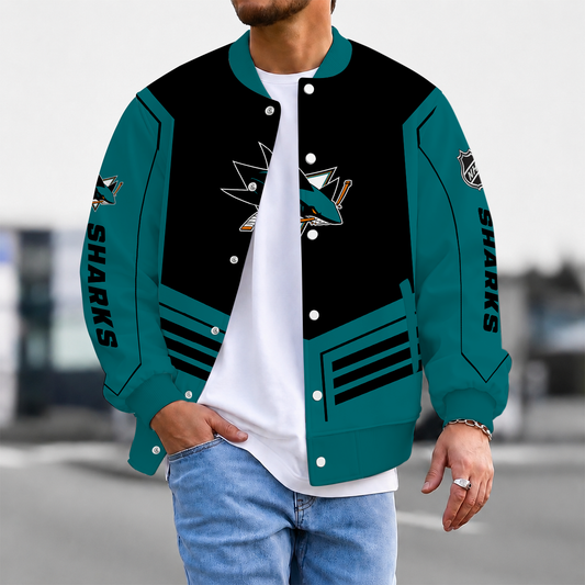 LIMITED EDITION - NEW CUSTOMIZED NHL32 SJS SAN JOSE SHARKS SATIN VARSITY JACKET & BASEBALL JACKET