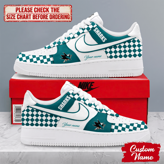 LIMITED EDITION - NEW CUSTOMIZED NHL32 SJS SAN JOSE SHARKS AF1 SHOES