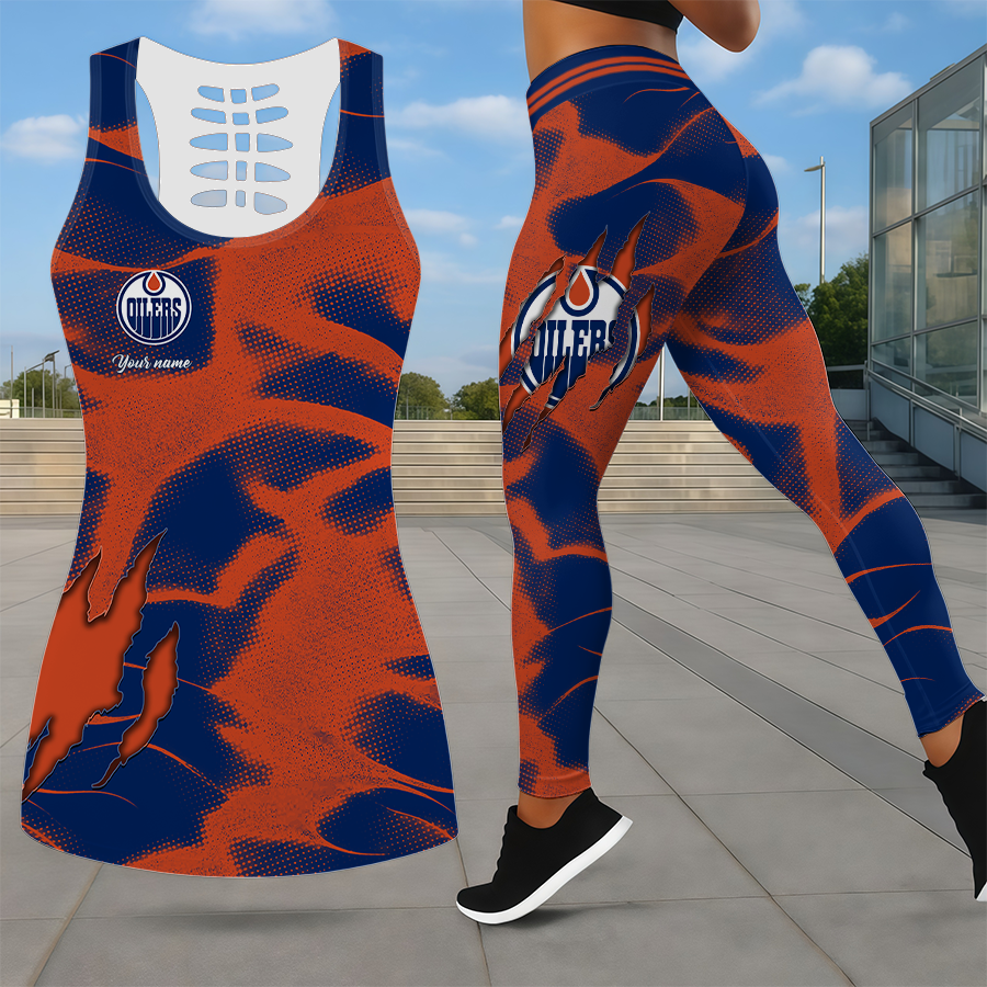 LIMITED EDITION - NEW CUSTOMIZED NHL03 EMO EDMONTON OILERS LEGGINGS & HOLLOW TANK TOP SET