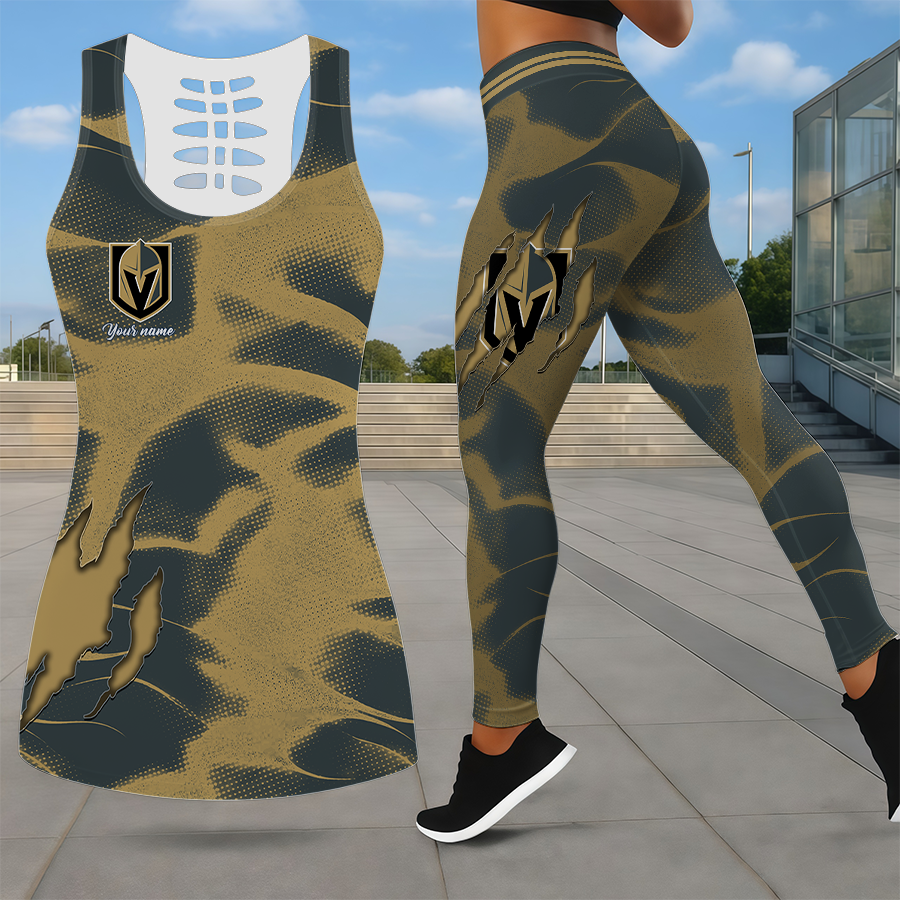 LIMITED EDITION - NEW CUSTOMIZED NHL04 VGK VEGAS GOLDEN KNIGHTS LEGGINGS & HOLLOW TANK TOP SET