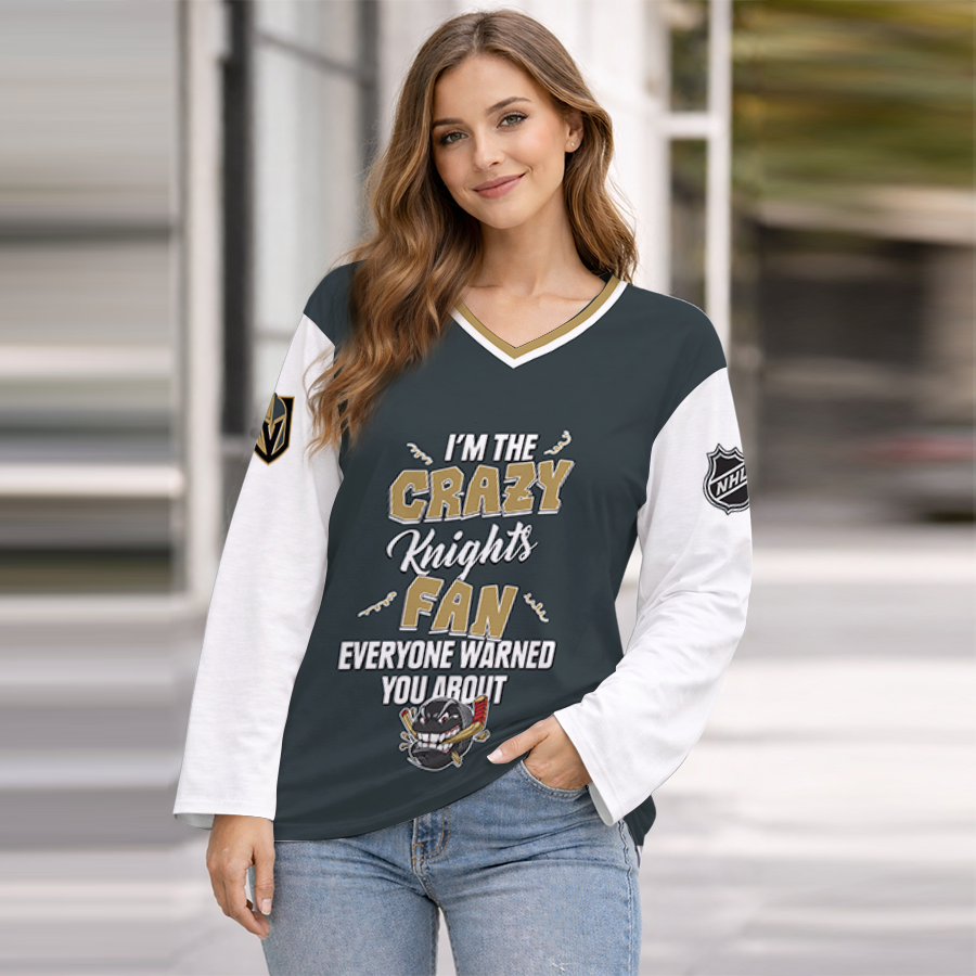 LIMITED EDITION - NEW CUSTOMIZED NHL04 VGK VEGAS GOLDEN KNIGHTS WOMEN'S HEART V-NECK LONG SLEEVE SHIRT