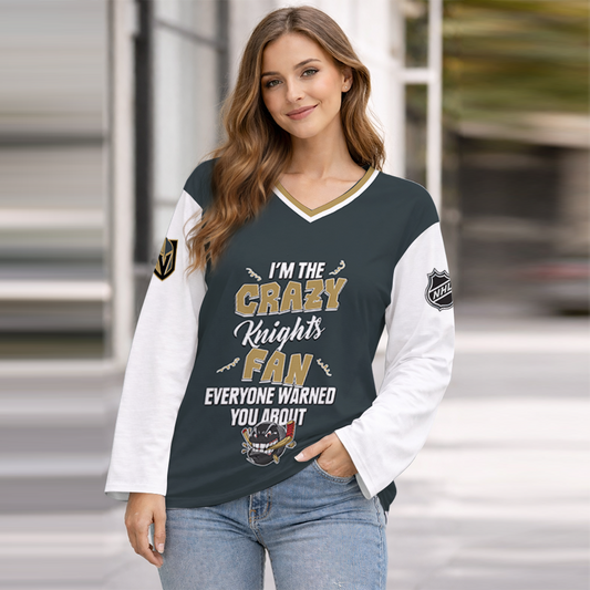 LIMITED EDITION - NEW CUSTOMIZED NHL04 VGK VEGAS GOLDEN KNIGHTS WOMEN'S HEART V-NECK LONG SLEEVE SHIRT
