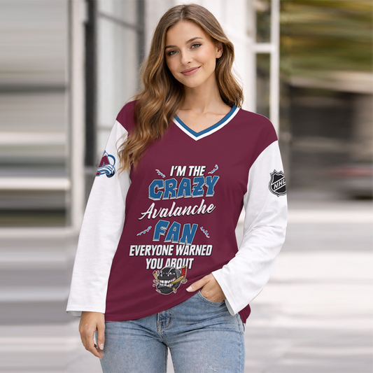 LIMITED EDITION - NEW CUSTOMIZED NHL05 CAL COLORADO AVALANCHE WOMEN'S HEART V-NECK LONG SLEEVE SHIRT