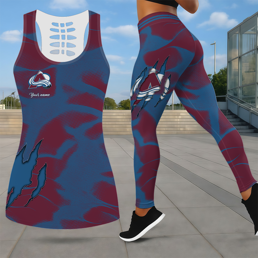 LIMITED EDITION - NEW CUSTOMIZED NHL05 CAL COLORADO AVALANCHE LEGGINGS & HOLLOW TANK TOP SET