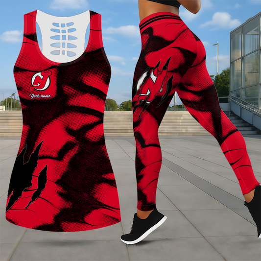 LIMITED EDITION - NEW CUSTOMIZED NHL06 NJD NEW JERSEY DEVILS LEGGINGS & HOLLOW TANK TOP SET