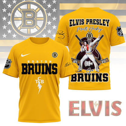 LIMITED EDITION - NEW CUSTOMIZED NHL02 BTB BOSTON BRUINS X ELVIS PRESLEY FAN 3D SHIRT