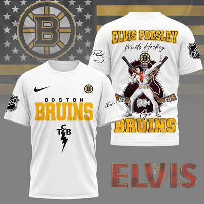 LIMITED EDITION - NEW CUSTOMIZED NHL02 BTB BOSTON BRUINS X ELVIS PRESLEY FAN 3D SHIRT
