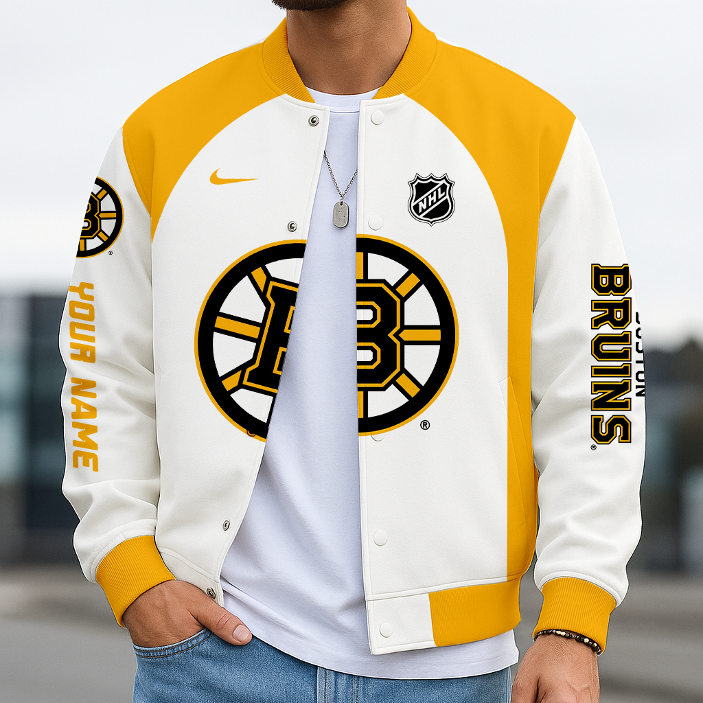 LIMITED EDITION - NEW CUSTOMIZED NHL02 BTB BOSTON BRUINS SATIN VARSITY JACKET & BASEBALL JACKET
