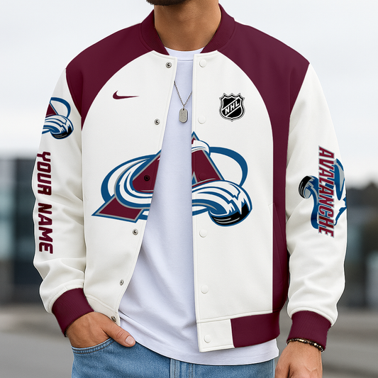 LIMITED EDITION - NEW CUSTOMIZED NHL05 CAL COLORADO AVALANCHE SATIN VARSITY JACKET & BASEBALL JACKET