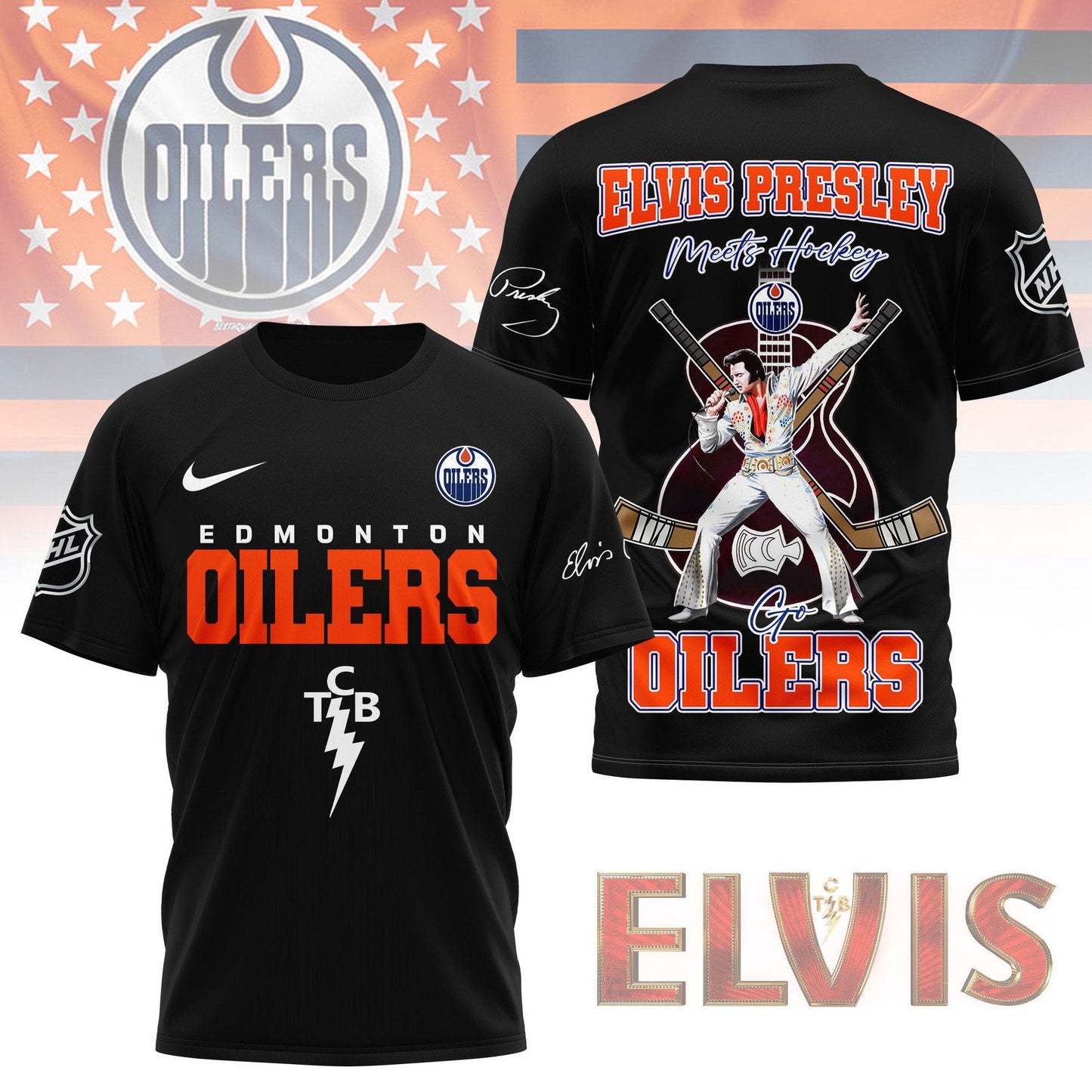 LIMITED EDITION - NEW CUSTOMIZED NHL03 EMO EDMONTON OILERS X ELVIS PRESLEY FAN 3D SHIRT