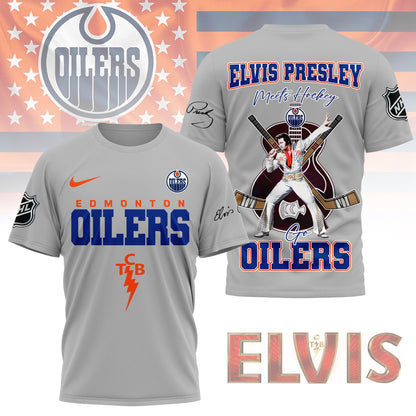 LIMITED EDITION - NEW CUSTOMIZED NHL03 EMO EDMONTON OILERS X ELVIS PRESLEY FAN 3D SHIRT