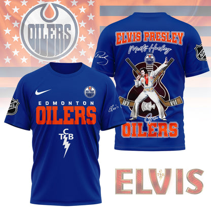 LIMITED EDITION - NEW CUSTOMIZED NHL03 EMO EDMONTON OILERS X ELVIS PRESLEY FAN 3D SHIRT